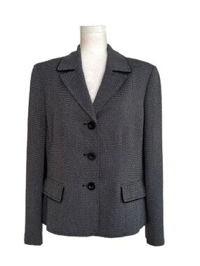 Suit Studio Navy Blue White Micro Print Textured Women's Blazer Jacket Size 16
